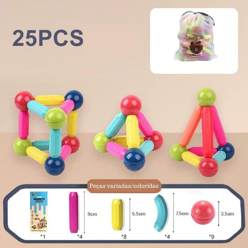 Bloco de Peças Magnéticas OfertKids® - Estimula e Acelera o Desenvolvimento e a Inteligência