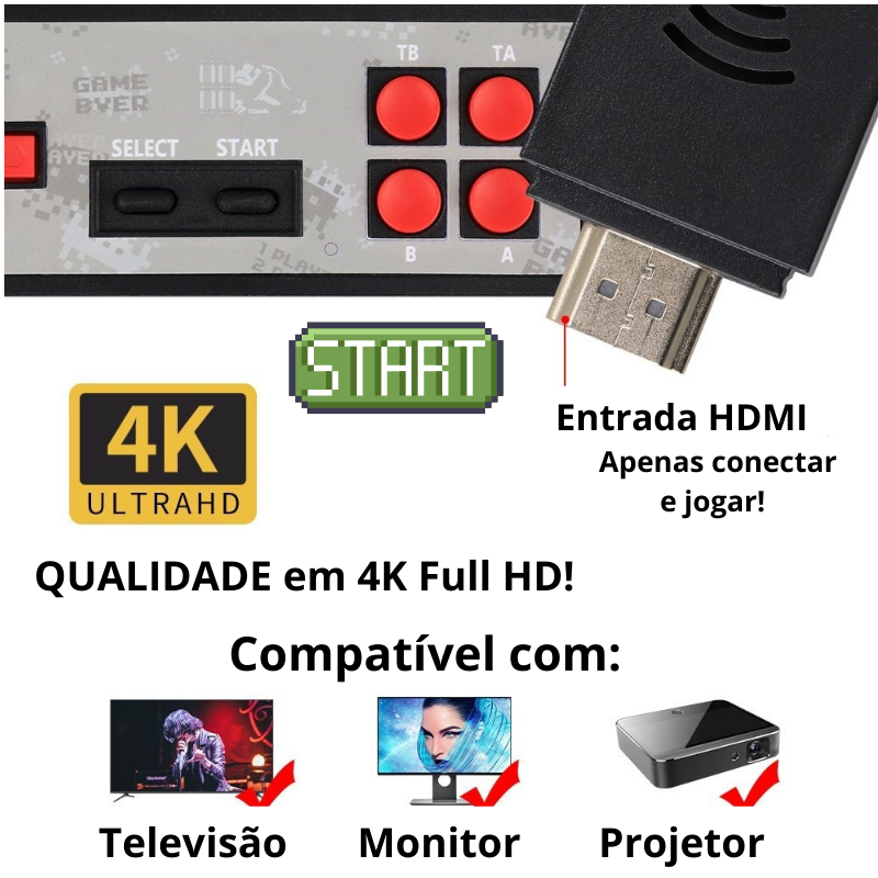 VideoGame RetroStick 4K - 1800 Jogos + 2 Controles de Brinde