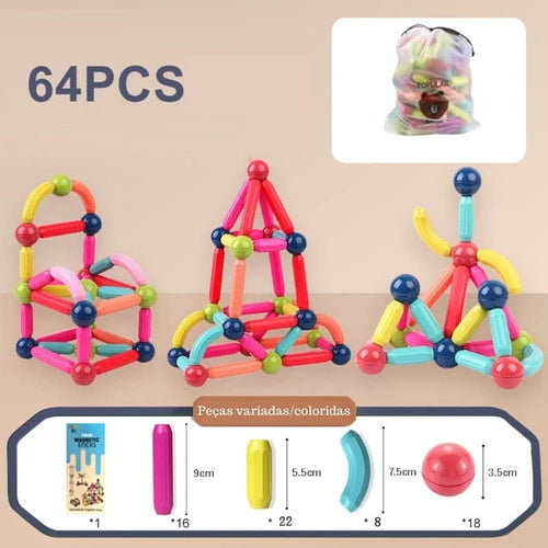 Bloco de Peças Magnéticas OfertKids® - Estimula e Acelera o Desenvolvimento e a Inteligência