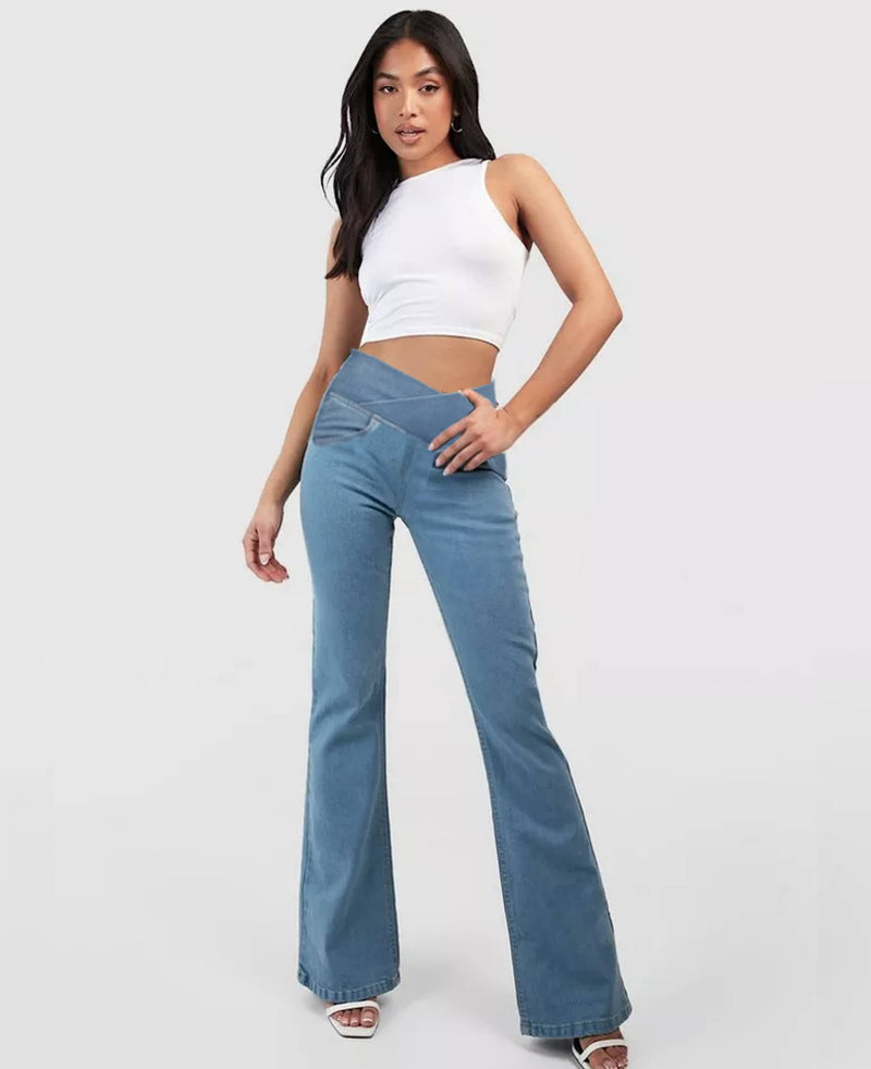 Calça Jeans de Cintura Alta Cruzada [Pré BlackFriday 🔥]