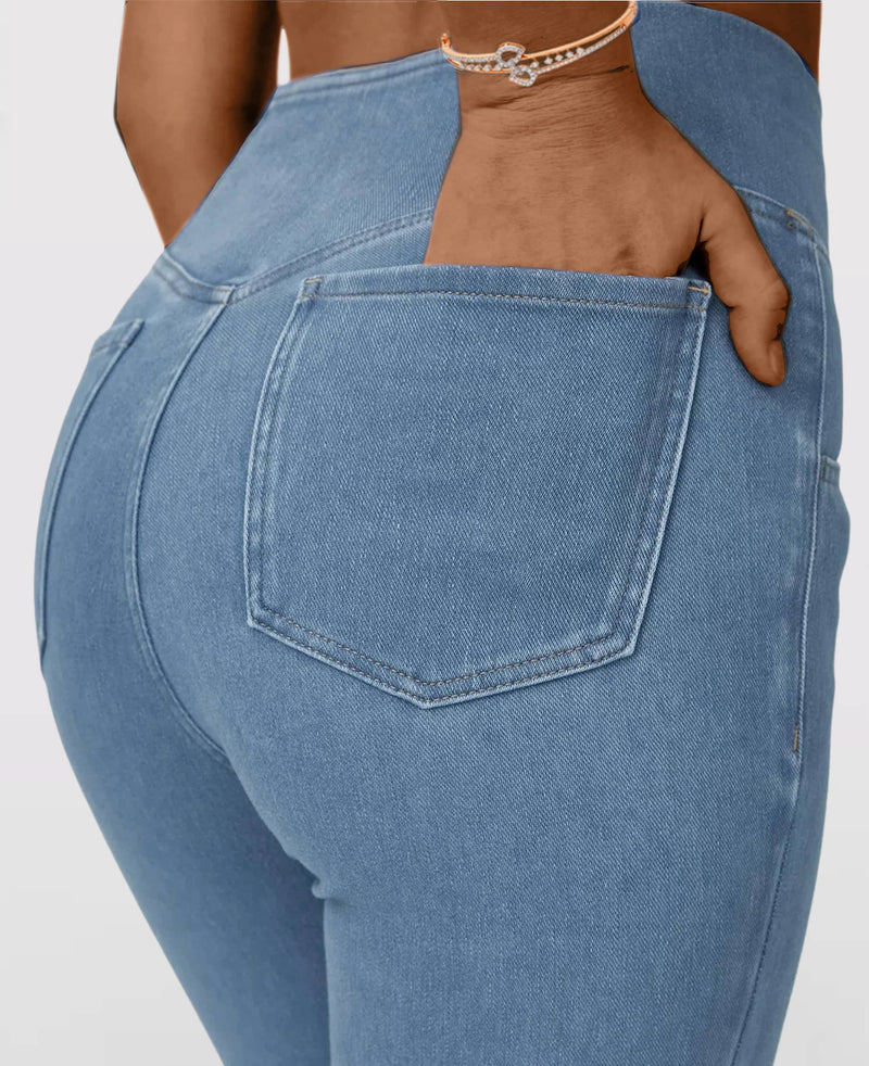 Calça Jeans de Cintura Alta Cruzada [Pré BlackFriday 🔥]