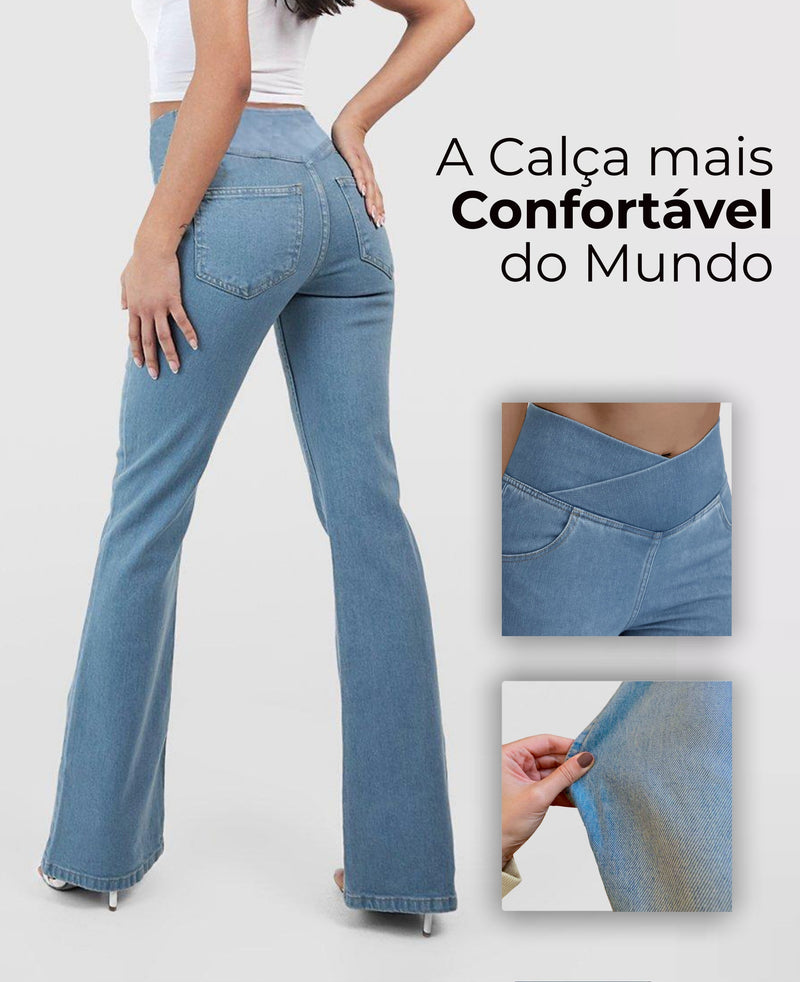 Calça Jeans de Cintura Alta Cruzada [Pré BlackFriday 🔥]