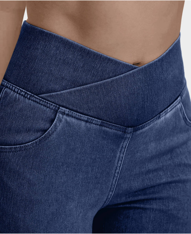 Calça Jeans de Cintura Alta Cruzada [Pré BlackFriday 🔥]