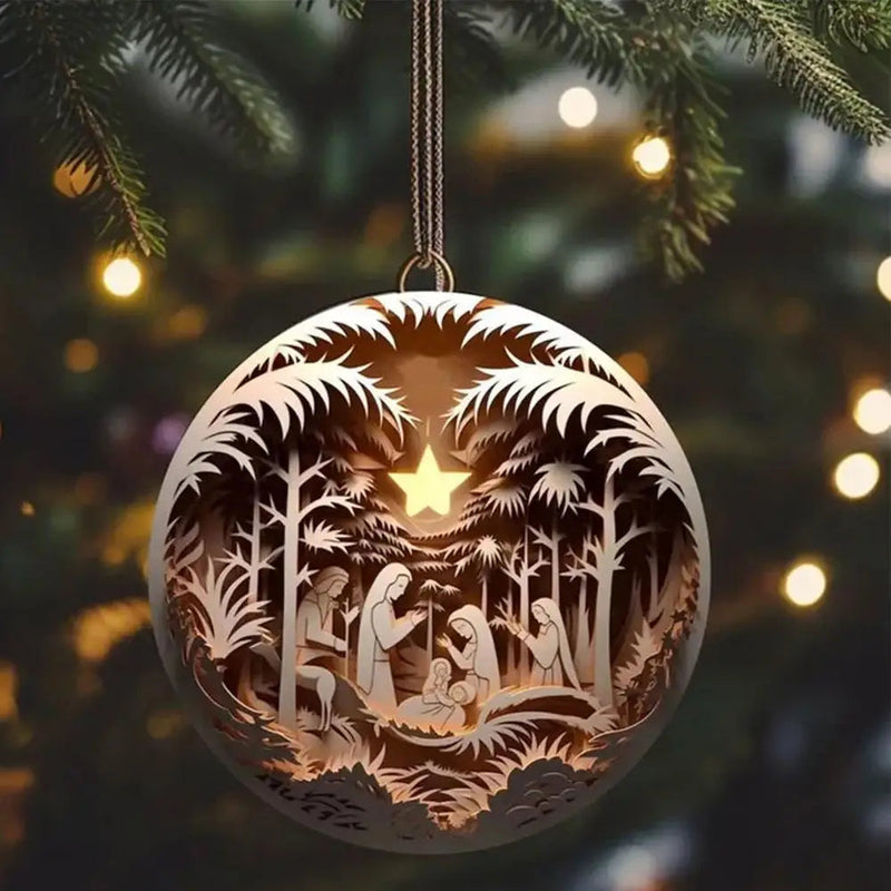 Enfeite de Natal - Ornamento 3D Nascimento de Jesus de Acrílico - Compre 3 Leve 5 Peças